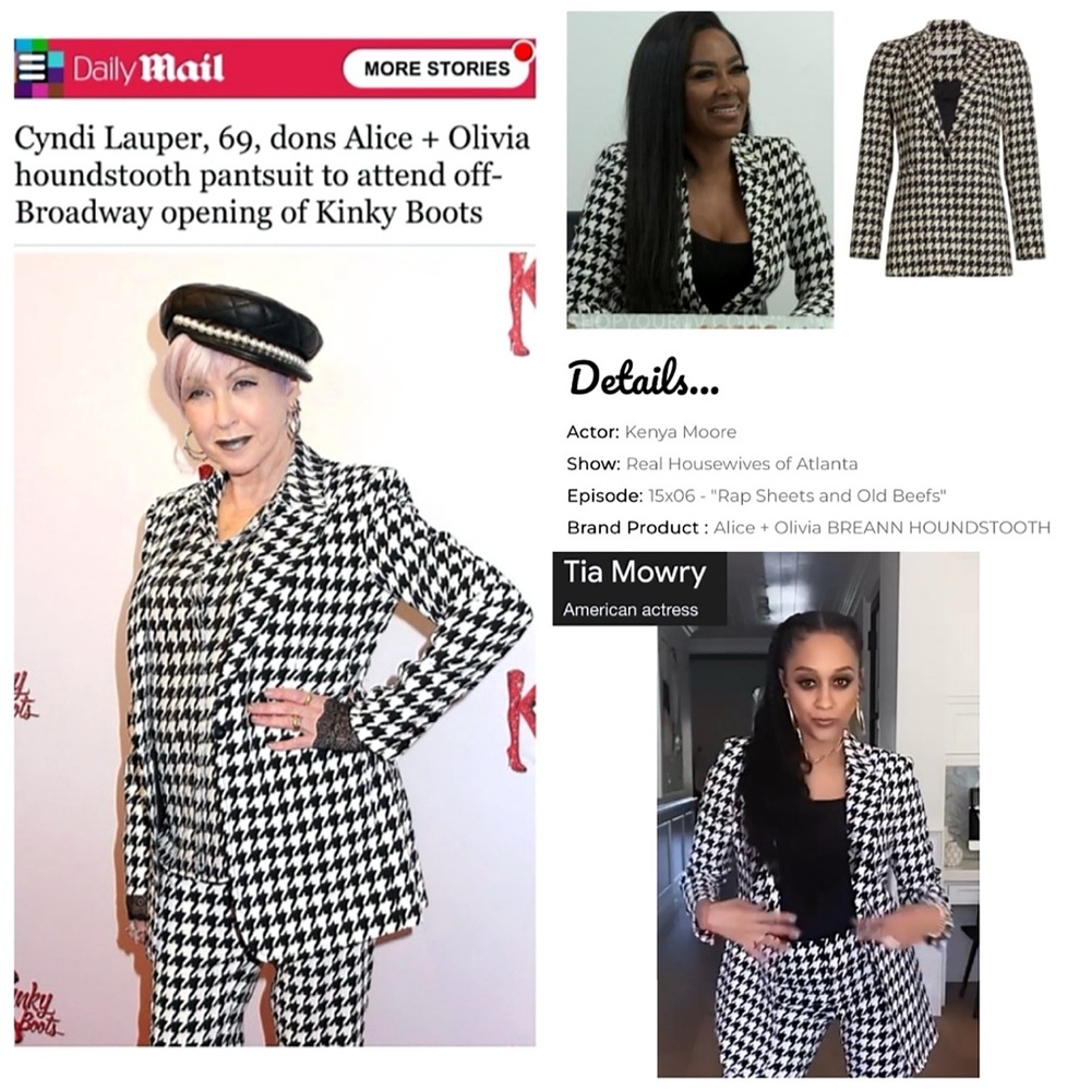 Alice + Olivia Breann Houndstooth Black White Fitted Blazer Jacket - Picture 7 of 17